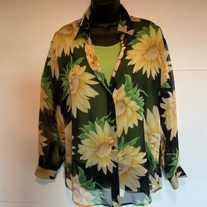 Liz Claiborne sheer sunflower blouse. Small.